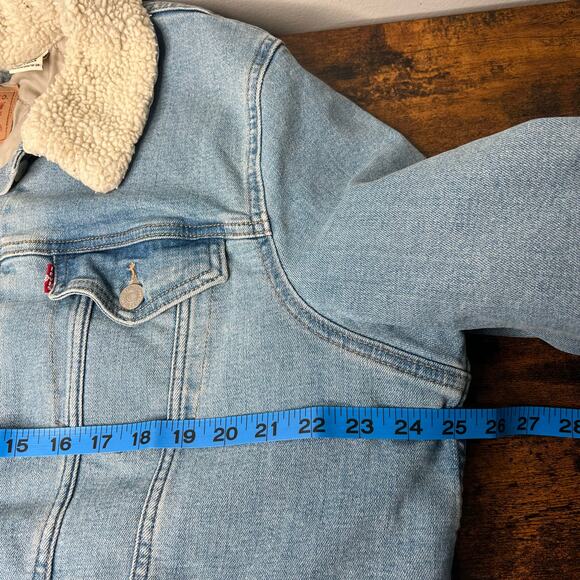 Levi's Denim Trucker Jacket Women's 2X Plus Size Sherpa Quilted Lined Blue Jean - Picture 7 of 10